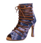 MINITOO Dance Heels for Women Sexy Boots Lace up Latin Ballroom Evening Sandal Booties L607 Pink Blue 10cm Heel UK 8.5