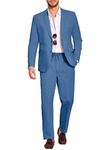 COOFANDY Men's 2 Piece Linen Suits Set Regular Fit Casual Lightweight Blazer Jacket and Pants, Blue, XX-Large