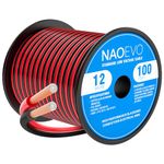 NAOEVO 12 Gauge Wire 100FT, 2 Conductors Electrical Wire Red Black Cable, Flexible/Low Voltage/PVC 12 AWG Copper Clad Aluminum Extension Cord for Speaker Wire, LED Wire, Automotive Wire 12V/24V DC