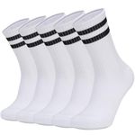 Geebuzz 5 Pairs Mens Socks Cotton Cushioned Sports Socks Striped Crew Athletic Running Socks for Men Women Teens (UK, Alpha, XL, Regular, Regular, White)