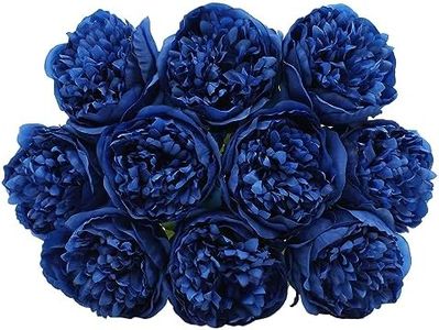 U'Artlines Artificial Peony Silk Flower with Stems 10pcs Real Look Vintage Peonies for Home Wedding Decoration (Navy Blue)