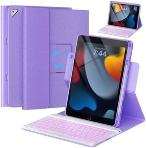 OYEEICE Keyboard Case for iPad 9th Generation - Detachable Backlit Keyboard - Rotatable Cover with Pencil Holder for iPad 9th/8th/7th Gen 10.2 inch, iPad Air 3rd Gen & iPad Pro 10.5" - Purple