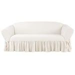 SureFit Essential Twill Ruffled Sofa Slipcovers, Sofa Cover with Cotton Solid One Piece Design and Ruffled Skirt, Machine Washable Couch Cover, White