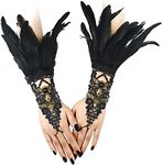 HOMELEX Women Black Lace Feather Gloves Witch Angel Costume Accessories Swan Wings Wrist Bands