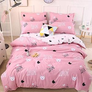 Feelyou Cute Cat Pattern Bedding Set for Kids & Adults - Twin Size Pink, Black & White Cats Animal Comforter Cover 1 Pillow Case (No Comforter)