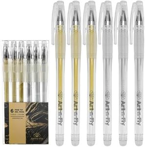 Gold & Silver Gel Pen for Artist 0.7mm Fine Point - Gold Ink Pen with Japanese Ink 6 PACK - Silver/Gold Metallic Pens for Art Drawing, Sketching & Writing - Archival Gel Ink - Opaque on Black Paper