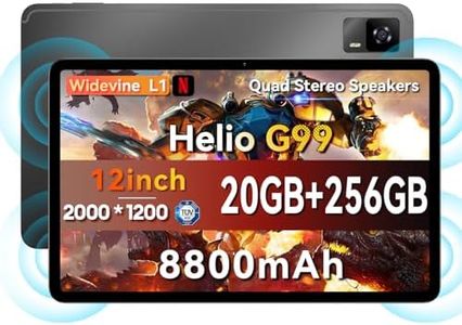 Headwolf Android 14 Tablet 12 Inch, HPad6 Helio G99 Octa Core Android Tablet, 20GB RAM + 256GB ROM 2K Display Gaming Tablet, 8800mAh, Widevine L1, 16MP+8MP, Quad Speaker, 2.4/5G WiFi Tablet PC