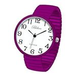 Blekon Collections New Super Large Face Stretch Band Japanese Movement PC21J Fashion Watch (Hot Pink)