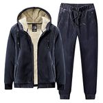 amropi Men's Hooded Tracksuit Set Warm Fleece Hoodie Jacket and Pants Winter Sweatsuit Navy, XXL