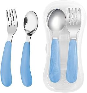 VANRA 2 Pieces Toddler Fork and Spoon Set with Travel Case 18/8 Stainless Steel Toddler Utensils Kids Silverware Children Flatware Child Cutlery Set for School Lunch Box (Blue)