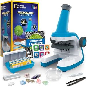 NATIONAL GEOGRAPHIC Microscope for Kids - Science Kit with an Easy-to-Use Kids Microscope, Up to 400x Zoom, Blank and Prepared Slides, Rock & Mineral Specimens, STEM Project Toy (Amazon Exclusive)