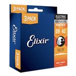 Elixir Strings 16540 Nickel Plated Steel Electric Guitar Strings with Nanoweb Coating, Set of 3 Pieces