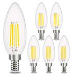 E12 LED Candelabra Bulb Dimmable,Comzler Chandelier Light Bulb 5000K Daylight White,40W Equivalent,Type B Ceiling Fan Bulbs,C35 B11 Edison Filament Candle Bulbs Candle Lights,400LM,Pack of 6