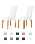 DASORY Velvet Chair Covers for Dining Room, Soft Stretch Seat Slipcover, Washable Removable Parsons Chair Protector, Set of 2,White