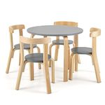 COSTWAY 5-Piece Kids Table and Chair Set, Children Wooden Activity Table with 4 Curved Back Chairs, Toddler Home Playroom Classroom Daycare Furniture for Playing, Drawing, Reading (Grey+Natural)