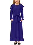 BesserBay Kids Ruffle Long Sleeve Princess Dress Autumn A-Line Soft Maxi Dress with Pockets 11-12 Years Blue