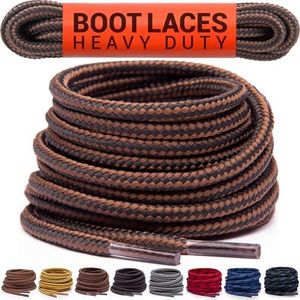 Miscly Round Boot Laces [1 Pair] Heavy Duty and Durable Shoelaces for Boots, Work Boots & Hiking Shoes (Black/Brown, 63 inches (160 cm))