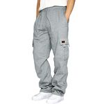 Men's Heavyweight Fleece Cargo Sweatpants Casual Cotton Joggers Drawstring Loose Fit Joggers with Pockets, Gy2, XX-Large