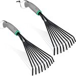 2 Pcs Gardening Hand Rake Stainless Steel Hand Tiller Small Garden Rake for Gardening Short Handle Rake with Handle Garden Tools for Cultivating Loosening Soil Spreading (Gray Green, Stylish Style)