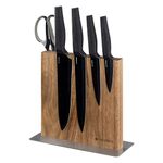 Navaris Double Sided Wooden Magnetic Knife Holder - Universal Wood Magnetic Block for Knives, Scissors, Kitchen Cutlery - Acacia, 22.5 x 22 cm