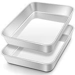 Small Oven Tray Set of 2, Onader Deep Cake Tin Rectangle Baking Tray, Stainless Steel Tray Bake Sheet Pans Ideal for Lasagne Cookie Pizza, Flat Surface & Brushed Finished, Dishwasher Safe, 26x20x5cm