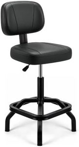 Shop Stool, Garage Stool with Backrest, Mechanic Chair for Workshop, Black