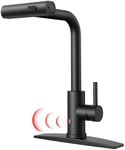 FORIOUS Touchless Waterfall Kitchen Faucets, Black Kitchen Sink Faucet with Pull Down Sprayer, Stainless Steel Modern Contemporary Kitchen Faucet Hands-Free for Laundry Bar Rv Farmhouse