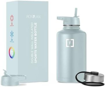 IRON °FLASK Sports Water Bottle - Wide Mouth with 3 Spout Lids - Stainless Steel Gym & Outdoor Bottles for Men, Women & Kids - Double Walled, Insulated Thermos, Metal Canteen - Morning Mist, 64 Oz