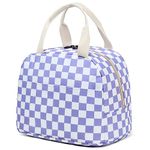 Lunch Bag for Girls Women, Reusable Insulated Lunch Tote Lunch Box for School Work Picnic (Checkered Purple)