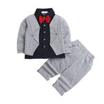 Hopscotch Boys Cotton Polka Dot Print Shirt Pants Set with Bow in Multi Color for Ages 6-12 Months (SN-1569892) Multicolour