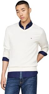 Tommy Hilfiger Jersey Hombre Essential Cotton con Cuello de Pico, Blanco (Ivory), S