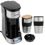 Salter COMBO-8029 Digital Coffee Maker to Go Including Set of 2 420 ml Stainless Steel Travel Mugs, 24 Hour Programmable Timer, Compatible with Ground Coffee/Pads, Prepares in Approx. 3-4 Minutes