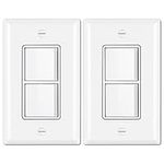 [2 Pack] BESTTEN Double Light Switch, Single Pole Combination Interrupter, 15A 120V, Dual Control Paddle Rocker, Residential & Commercial Use, cUL Listed, White