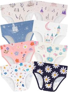 BliBliTaTa Girls' Underwear,Soft Cotton Tagless Panties for Toddlers' & Little Kids' Comfort,Breathable Briefs in Sizes 18-24 Months,2T,3T,4T,5T,6T,7,8,10,12 Years Old,8-Pack Castle-4T
