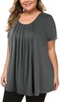 MANER Women's Plus Size Tops Short Sleeve Flowy Shirts Work Casual Blouses (Gray, XX-Large)