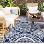 Capslpad Floral Outdoor Patio Rug 120x180cm Waterproof Plastic Straw Rug Reversible Floor Mats Portable Camping Rug Indoor Outdoor Area Rug for Porch Backyard Balcony Picnic BBQ Deck Beach Decor,Blue