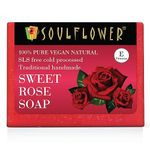 Soulflower Sweet Rose Soap Handmade, 100% Pure, Natural & Cold processed Grade 1 BIS Standard Premium & Luxurious Soap with Essential Oils, Exotic Herbs & Aroma, 150g