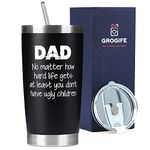 Grogife Gifts for Dad - Happy Birthday Presents from Son, Funny Gift for New Dad, Daddy, Men, Stepdad, Husband, Travel Mug with Straws Lid 600ml