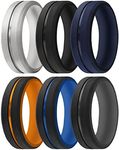 ThunderFit Silicone Wedding Rings for Men, Brushed Top Middle Engraved Line Rubber Engagement Bands 8.2mm Wide 2.5mm Thick - 1/4/6/7 Variety Multipack (Pack J - Size 10.5-11 (20.60mm))