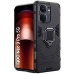 TheGiftKart Tough Armor Bumper Back Case Cover for iQOO Neo 9 Pro 5G | Ring Holder & Kickstand in-Built | 360 Degree Protection Back Case Cover for iQOO Neo9 Pro 5G (PC & TPU, Black)