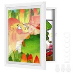 ABOUT SPACE Kids Artwork Picture Frame-Front Opening Gallery Style Horizontal Vertical A4 Rectangular Photo Frame with Shatter Resistant Glass for Wall & Wall Hook - Holds 110 Pcs (White-10" x 13.5")