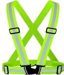 QTM High Visibility Protective Safety Reflective Vest Belt Jacket Construction Traffic Night Cycling Reflector Cross Stripes Adjustable Belt (GREEN Pack of 1)