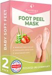 PLANTIFIQUE Foot Peel Mask - Feet Peeling Mask Dermatologically Tested - Repairs Heels & Removes Dry Dead Skin for Baby Soft Feet - Exfoliating Foot Peel Mask for Dry Cracked Feet (Strawberry, 2 Pairs)