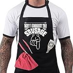 BBQ Aprons for Men, Funny Cooking BBQ Apron in Black Cotton, Adjustable with 2 Pockets, Birthday, Christmas, Cooking Gift for dad, chef, husband, him - May I Suggest - Black