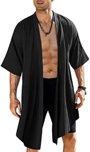 COOFANDY Men's Ruffle Shawl Collar Cotton Cardigan Long Kimono Jackets Open Front Drape Cape Coat
