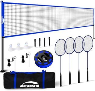 Complete Badminton Set Portable with Regulation 20x2.5ft Net - Easy Setup Steel Poles, 4 Rackets & Shuttlecocks for Backyard, Beach, Park Games - Includes Carry Bag