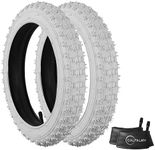 (2 Sets) 12” x 2.125 Kids Bike Replacement White Tires and Tubes - Compatible with Most 12”-12.5” Kids Bikes Like RoyalBaby, Schwinn, and Dynacraft - Made from BPA/Latex Free Butyl Rubber