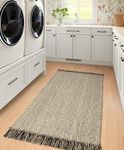 Collive Washable Area Rug 3x5, Modern Woven Kitchen Rugs for Entryway, Natural/Black Braided Cotton Small Outdoor Rug Indoor Door Mat Throw Carpet for Living Room Nursery Mudroom Laundry Room Bedroom