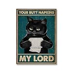 Yunmoxiao Black Cat with Toilet Paper Your Butt Napkins My Lord Art Print Vintage Funny Bathroom Canvas Painting Home Bar Wall Decor Poster 8"x10" Inch No Frame