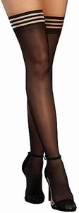 Dreamgirl Bas de Cuisse Transparents avec Haut élastique rayé Bonneterie, Noir, Taille Unique Femme
